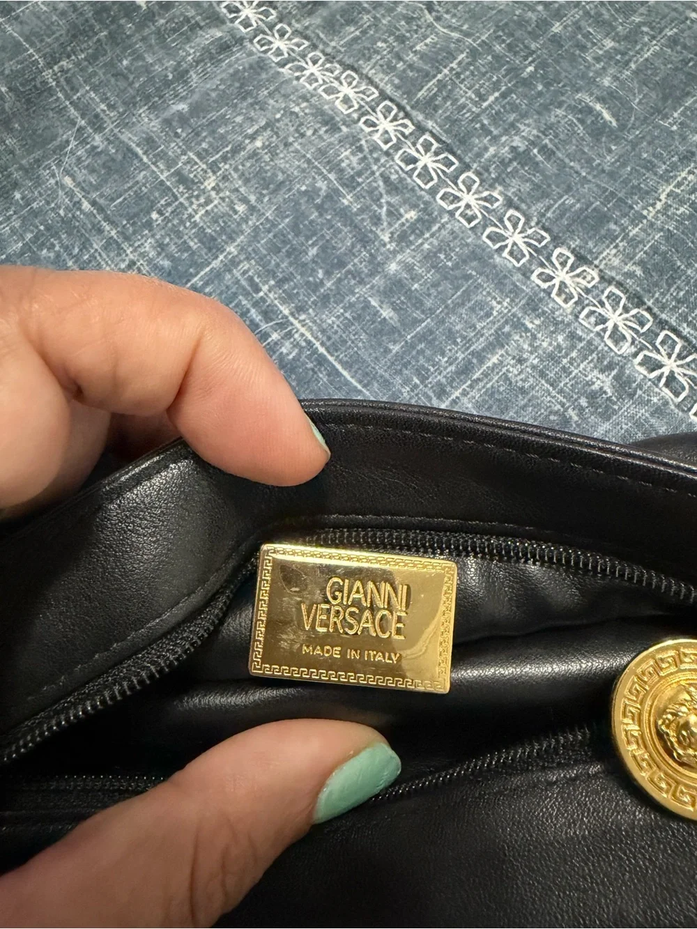 Versace Black Leather Cosmetic Pouch with Gold Medallion